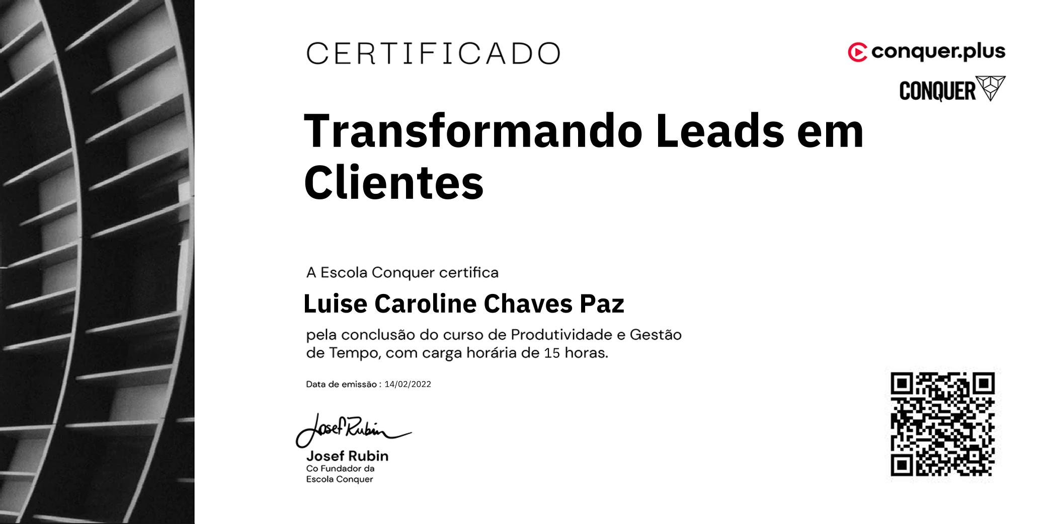Certificado de Transformando Leads em Clientes